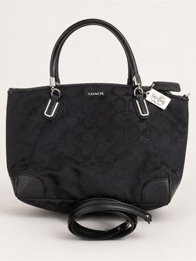 Coach Signature Kelsey Small Crossbody Satchel Black w/ Black Leather Trim